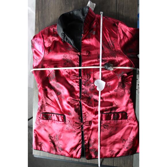 Vintage Oriental Reversable Jacket Frog Closure Black and Red with Pockets M - Picture 11 of 16